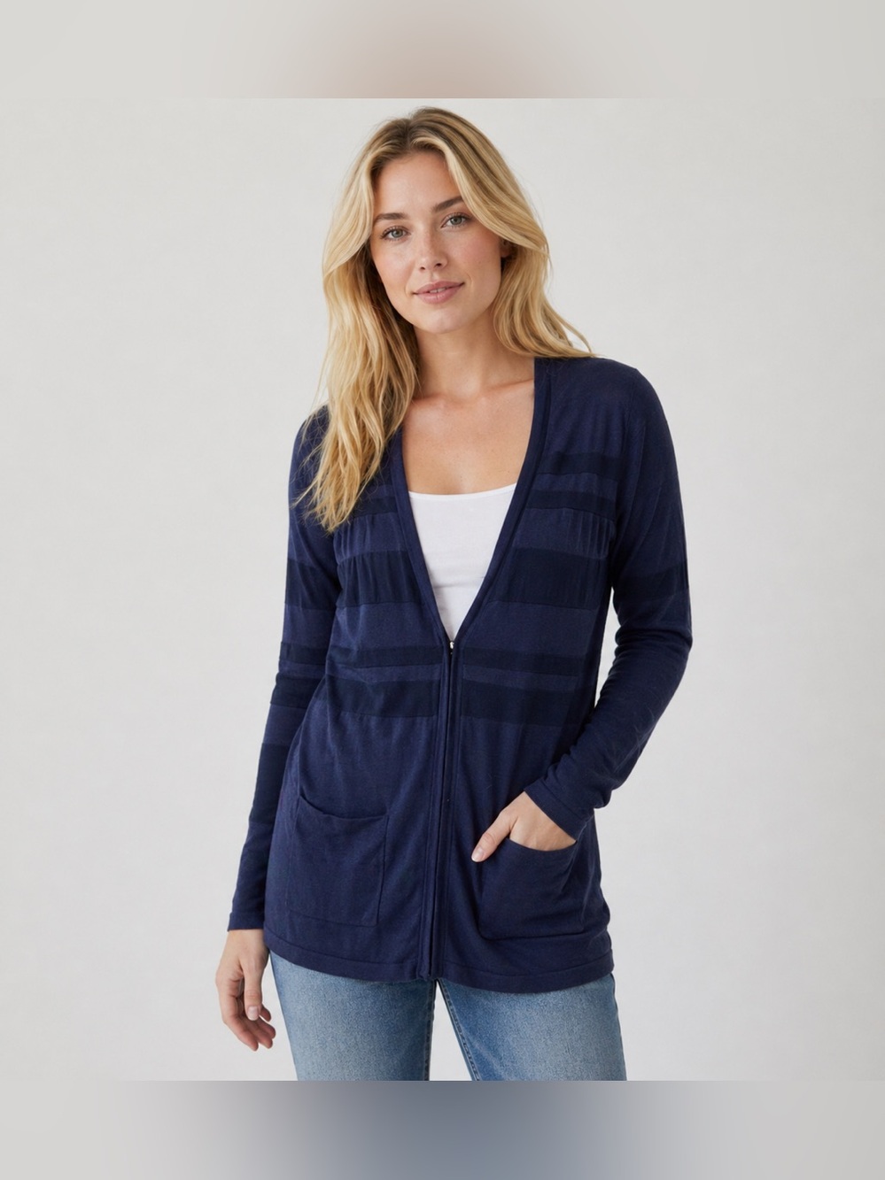 August Silk Navy Lightweight Cardigan Size M